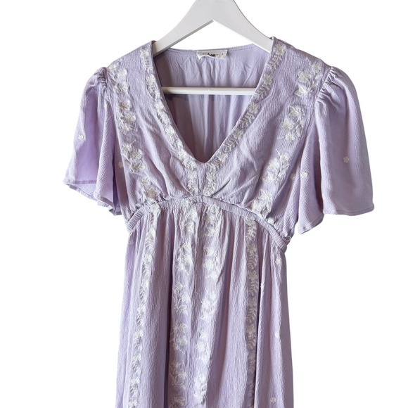 in loom womens midi dress lavender embroidered v neck short sleeve rayon S - Picture 2 of 7